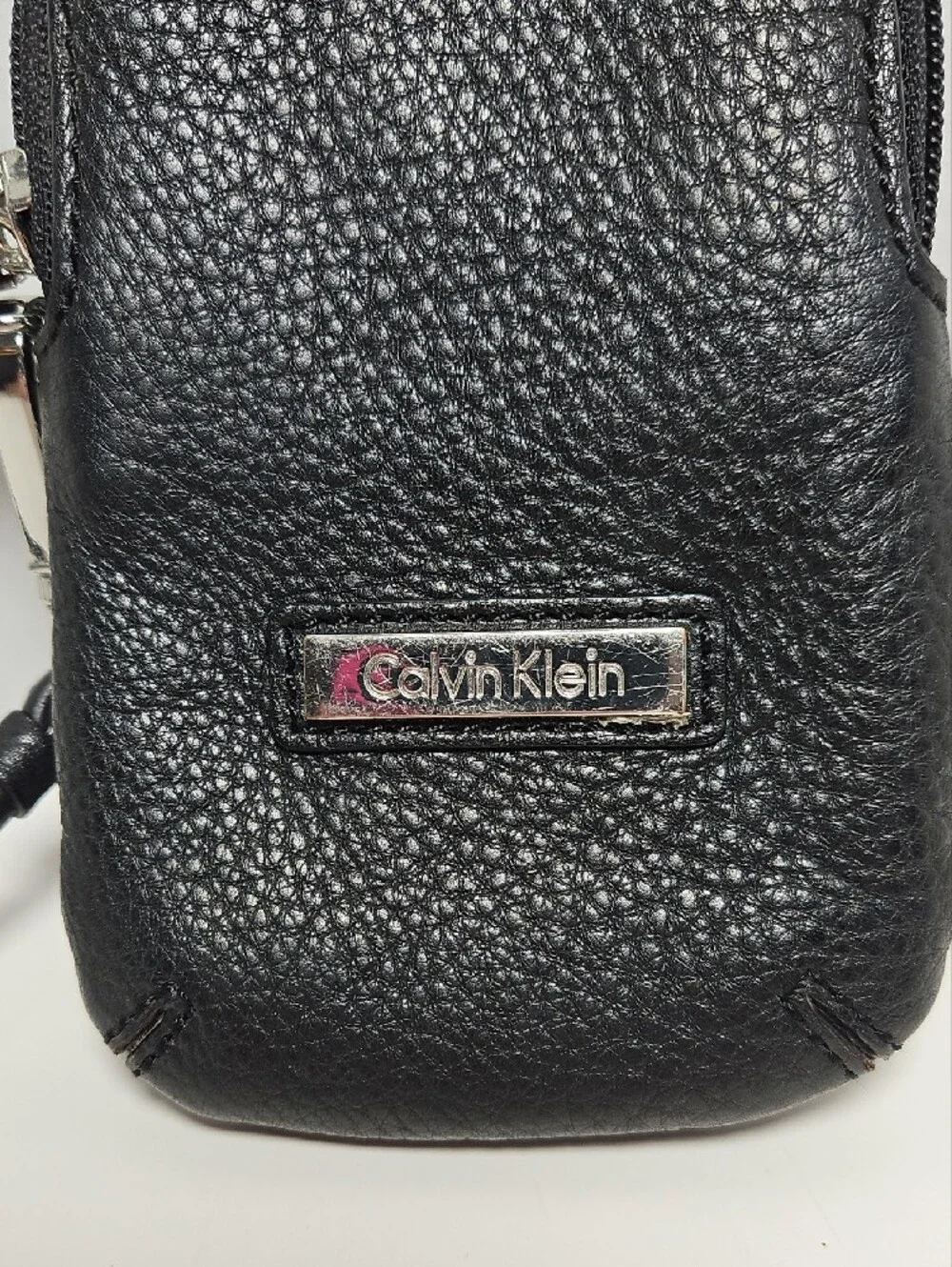 Calvin Klein Black Pebbled Leather Wristlet Phone Pouch